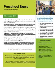 Preschool November 2019 Newsletter - Somersert Academy